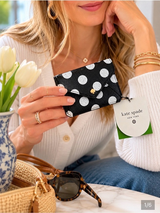 kate spade Accessories - kate spade Black & White Polka Dot Card Holder
